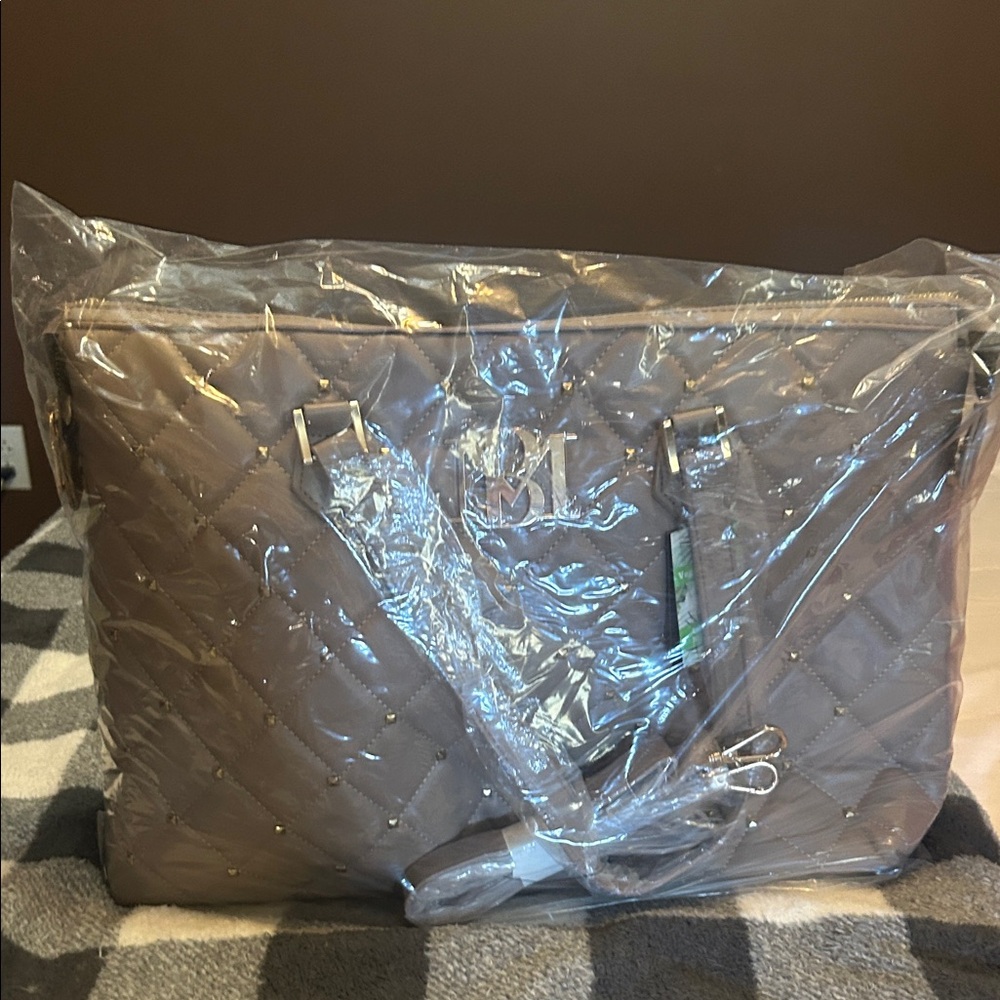 Badgley Mischka Quilted Beige Tote